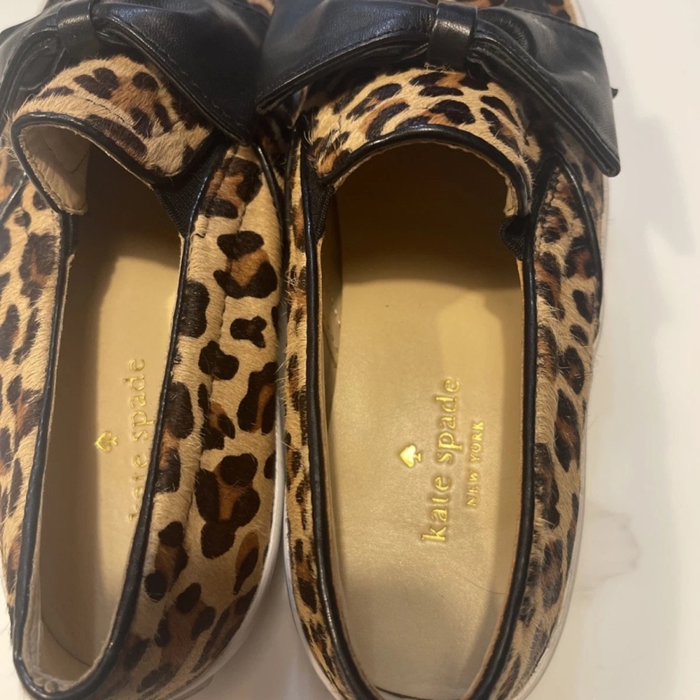 Kate Spade Leopard Print Loafers with Black Bow
